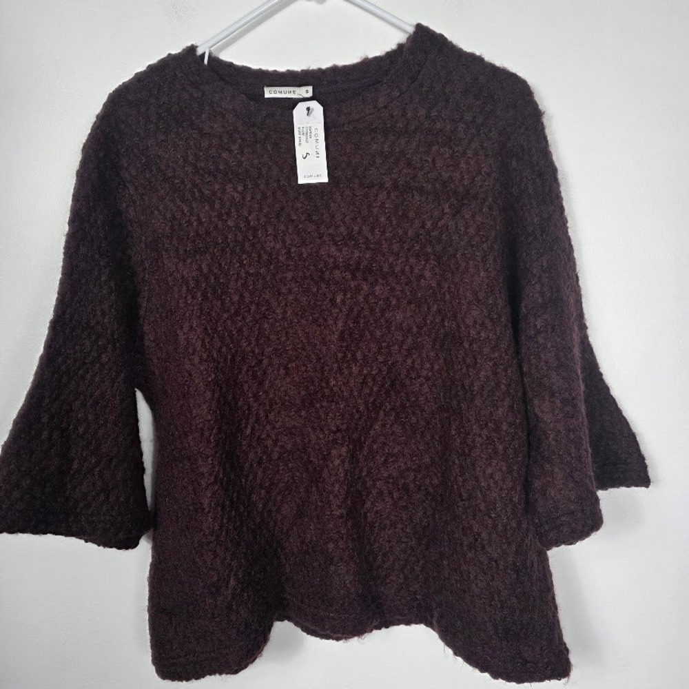 MICHELLE by Comune NEW  Textured Knit Bell Sleeve Sweater Plum Size S‎